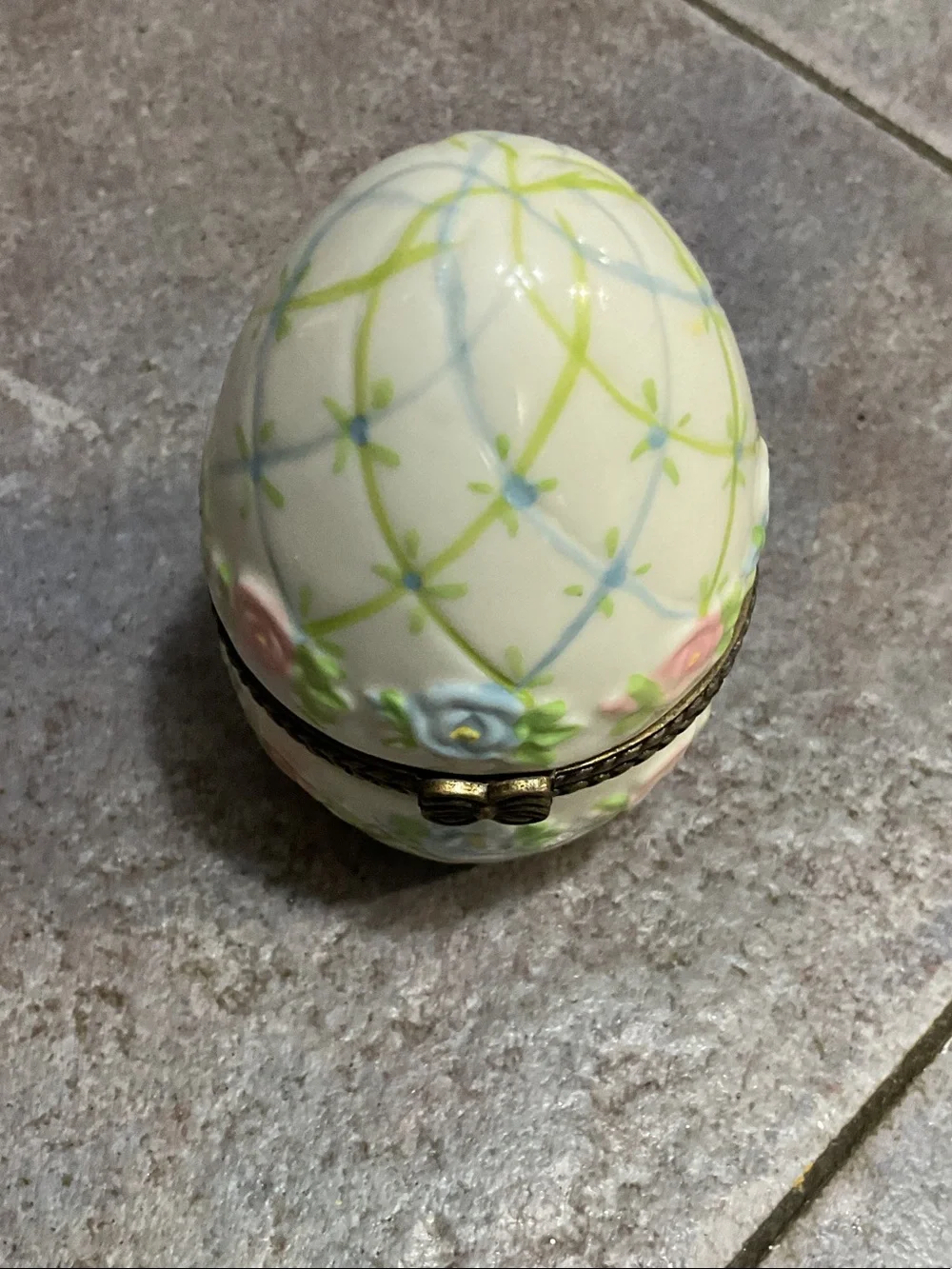 Cream Floral Porcelain Egg Trinket Box with Pastel Accents